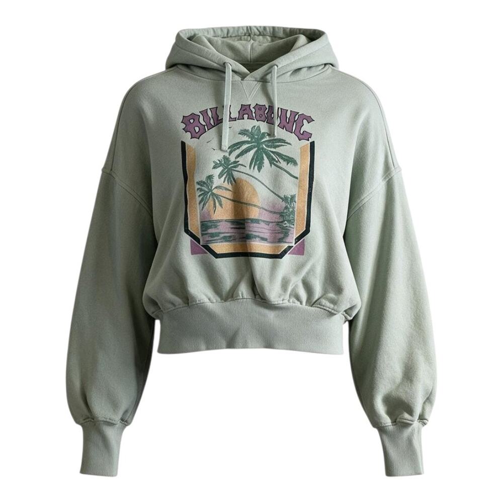 Billabong All Time Cropped Fleece Hoodie Sweet Mint Women Size S Palm Tree Surf